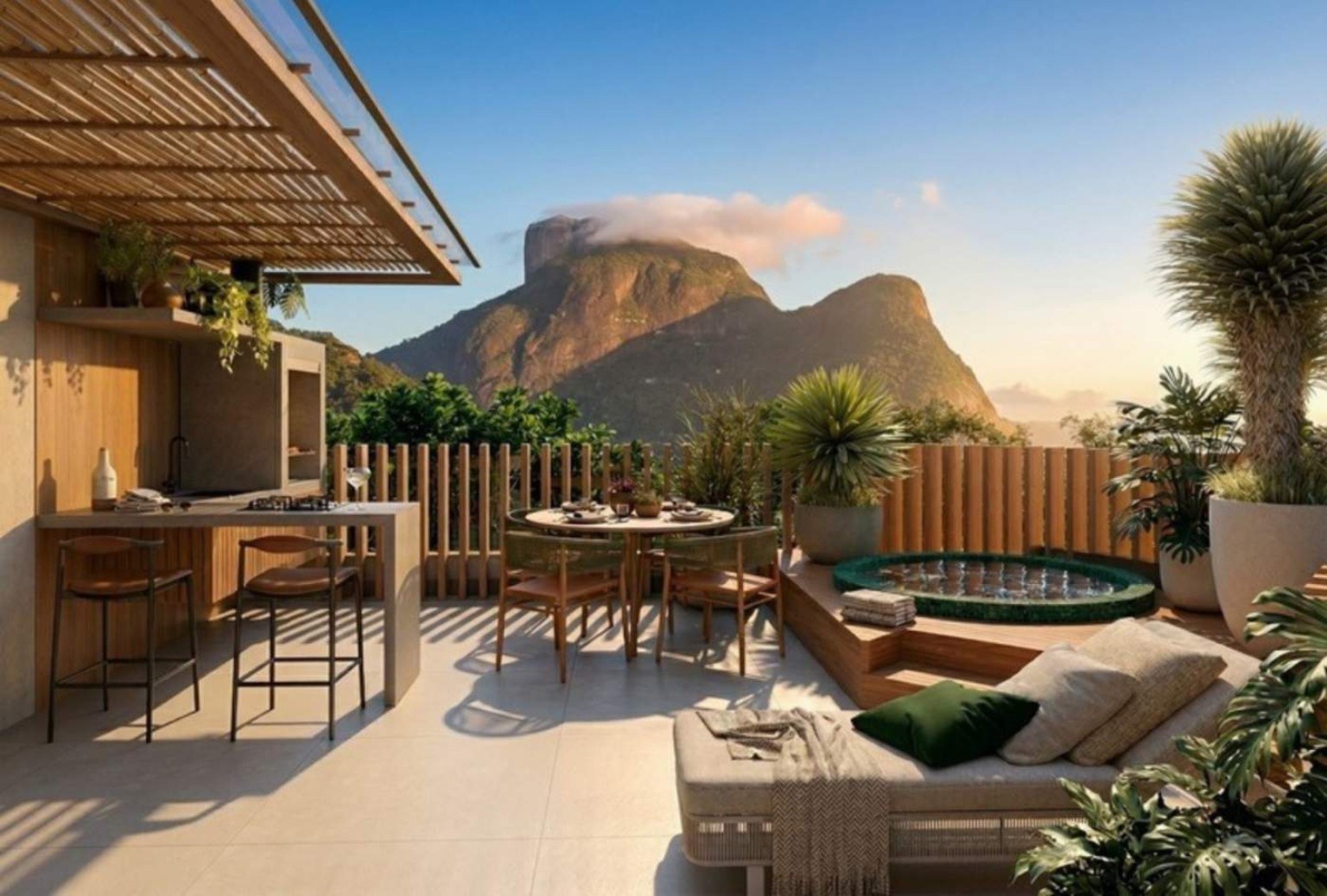 Terraço com vista Pedra da Gávea no Oceá Studios